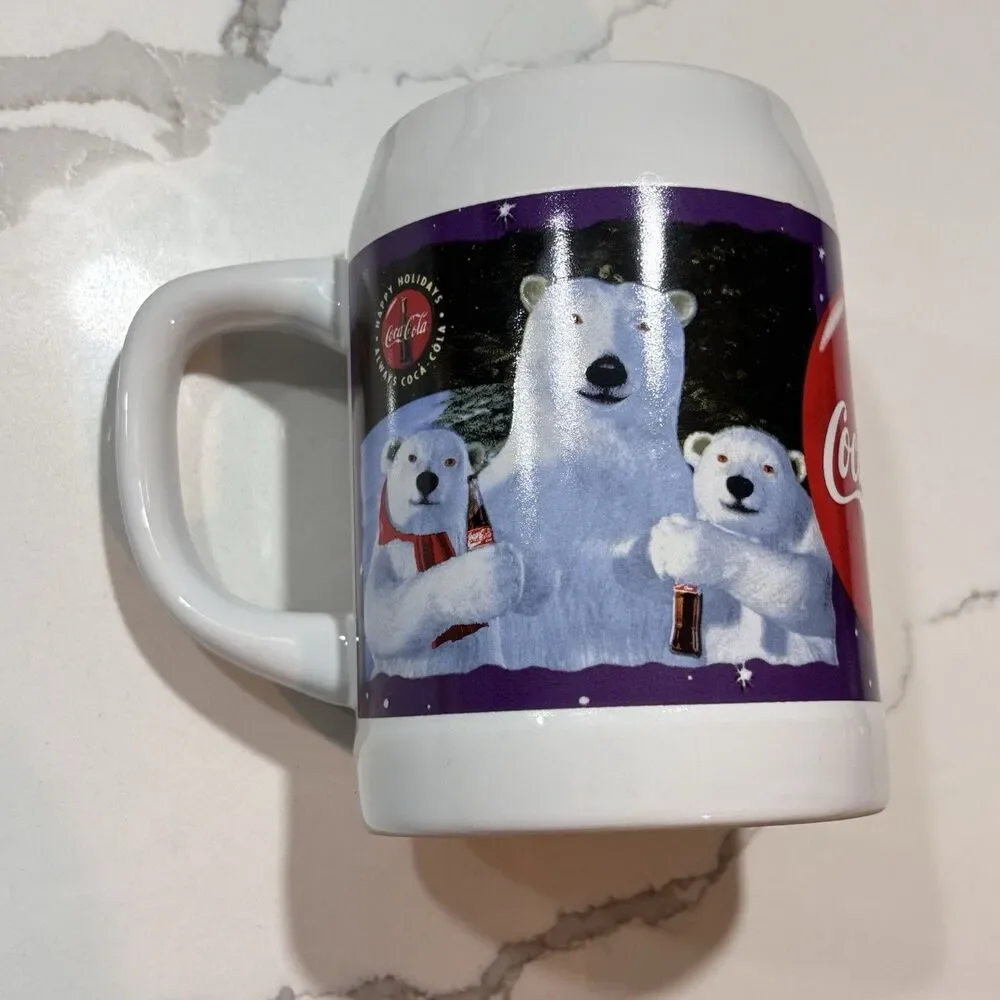Coca Cola 1995 Vintage Polar Bears Lager Mug Large 23 Oz. Porcelain Thailand 90s
